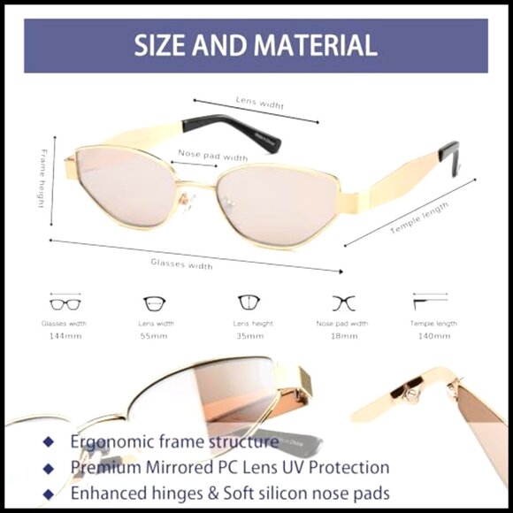 Retro Oval Cat Eye Sunglasses UV400 Protection Gold Frame 55mm main image 4